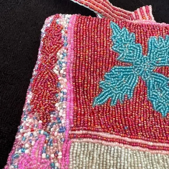 Vintage K.C Malhan Multicolor Hand-Beaded Shoulder Bag with Flower Motif Retro - Picture 4 of 8